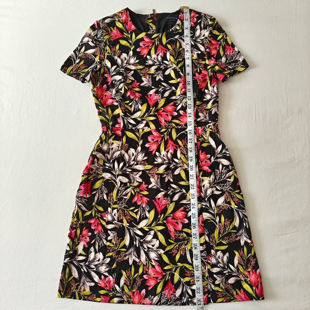 French Connection Floral Mini Dress Black Pink Short Sleeve Pockets Full Zip 4 - Picture 3 of 8